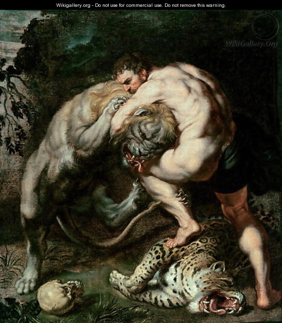 Hercules Fighting the Nemean Lion - (attr. to) Rubens, Peter Paul