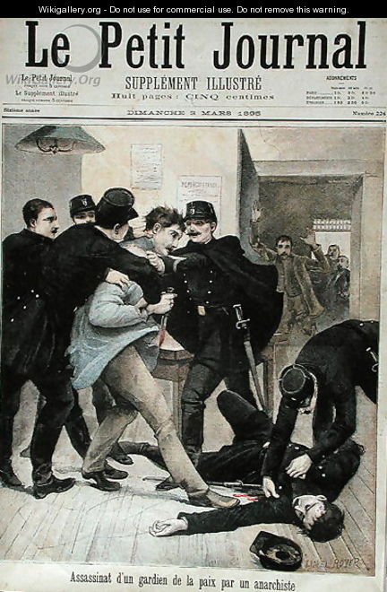 Assassination of a Policeman by an Anarchist, cover illustration of Le Petit Journal, 3rd March 1895 - (after) Royer, Lionel