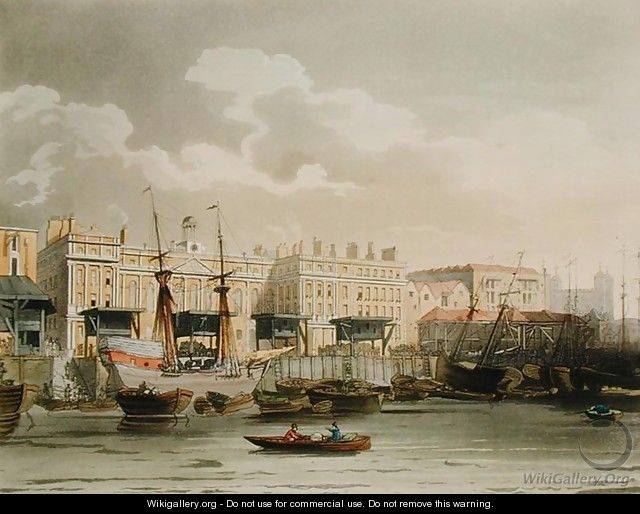 Custom House from the River Thames, from Ackermanns Microcosm of London, engraved by John Bluck fl.1791-1819, 1808 - & Pugin, A.C. Rowlandson, T.