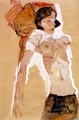Semi-Nude Girl, Reclining - Egon Schiele