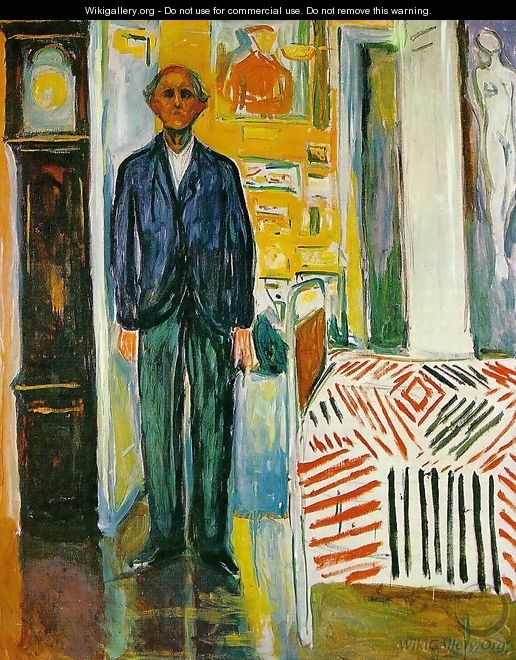 Self Portrait: Between Clock and Bed - Edvard Munch