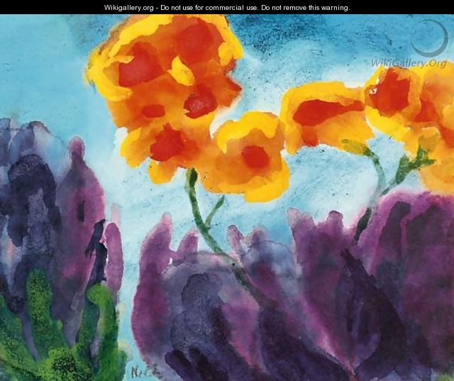 Gardenflowers with Violet and and Yellow Buds - Emil Nolde