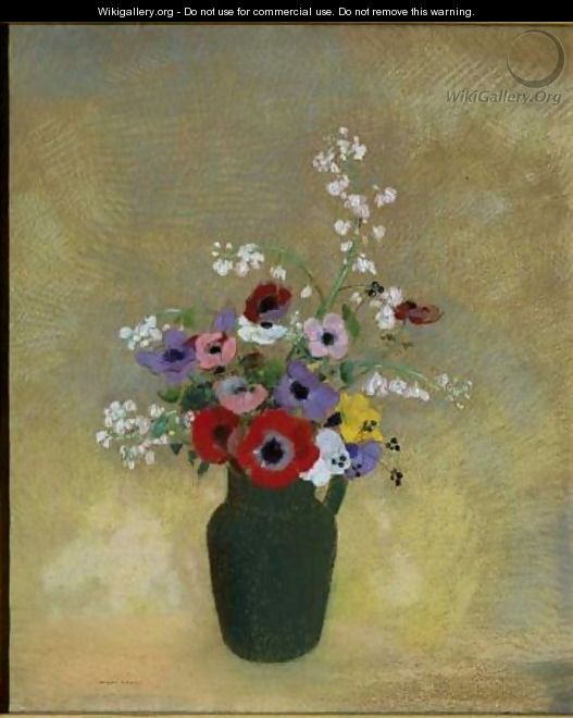 Large Green Vase with Mixed Flowers - Odilon Redon