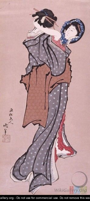 Woman Looking in Mirror - Katsushika Hokusai