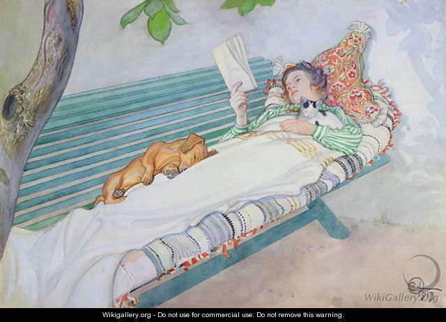 Woman Lying on a Bench - Carl Larsson