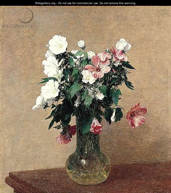 White and Pink Mallows in a Vase - Ignace Henri Jean Fantin-Latour