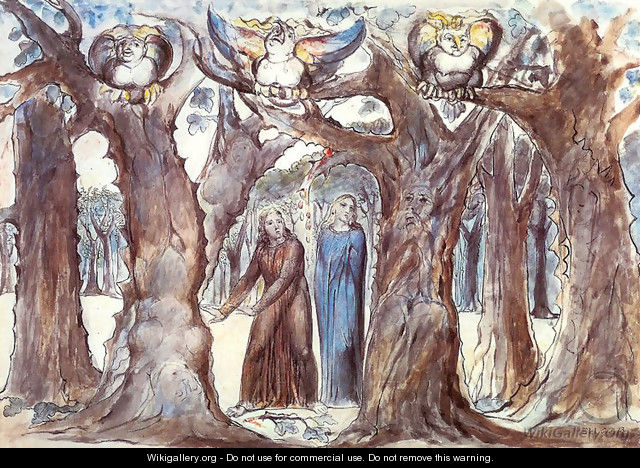 Inferno, Canto XIII, 1-45, The Wood of Self-Violators: The Harpies and the Suicides - William Blake