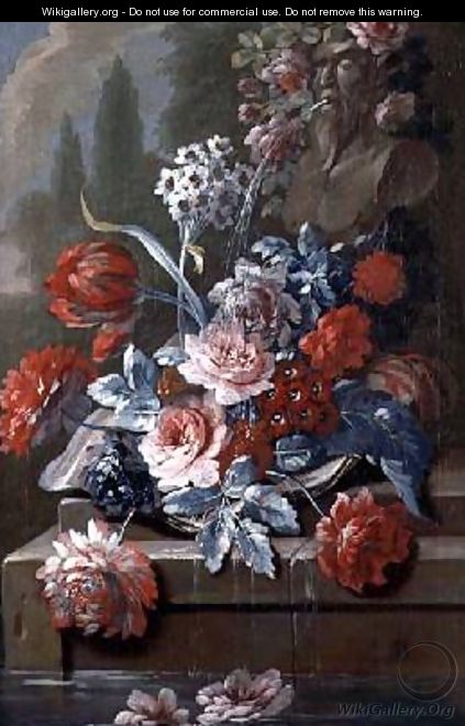 Still Life of Flowers by a Fountain - Mary Moser