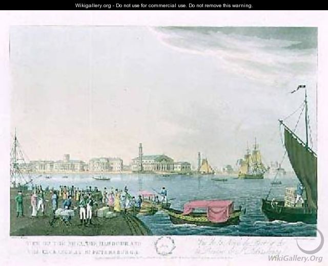 View of the Neva the Harbour and the Exchange at St Petersburg - (after) Mornay
