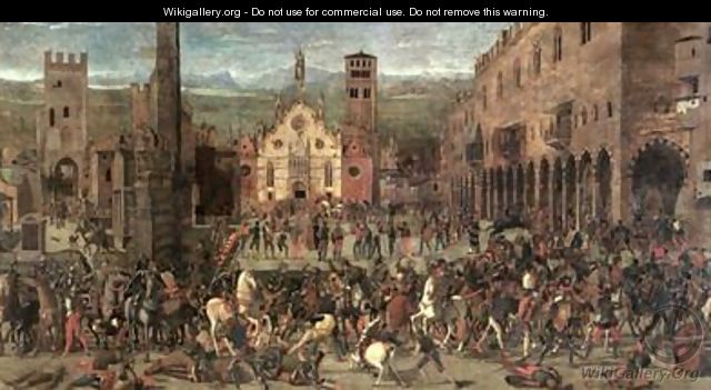 The Expulsion of the Bonacolsi in 1328 in Piazza Sordello Mantua 1494 - Domenico Morone