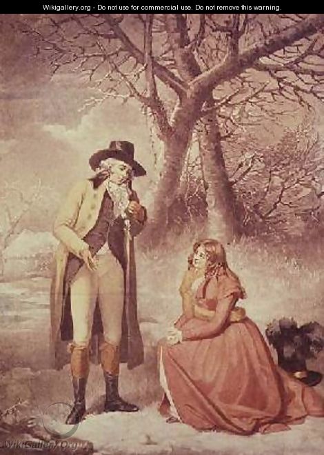 Gentleman and woman in a wintry scene - George Morland