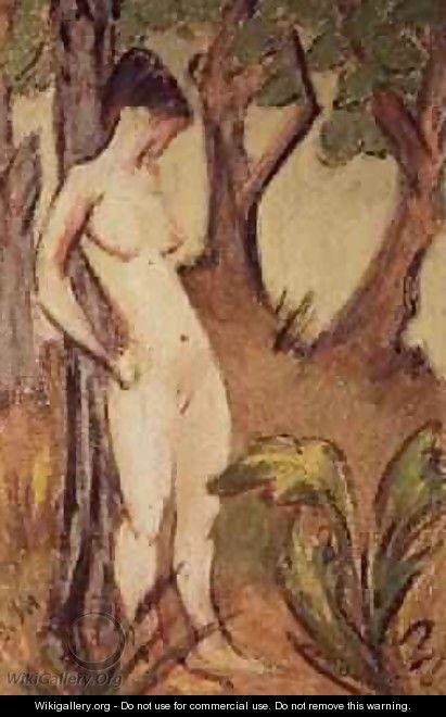 Nude Standing Against a Tree - Otto Mueller