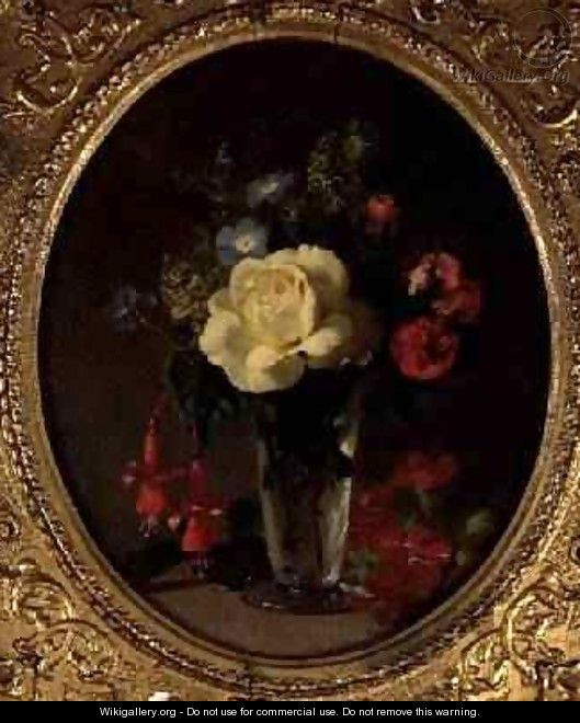Still Life of a Yellow Rose Mignonette and Fuchsias - Annie Feray Mutrie