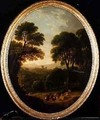 Wooded Landscape with Peasants and Cattle on a Path - George Mullins