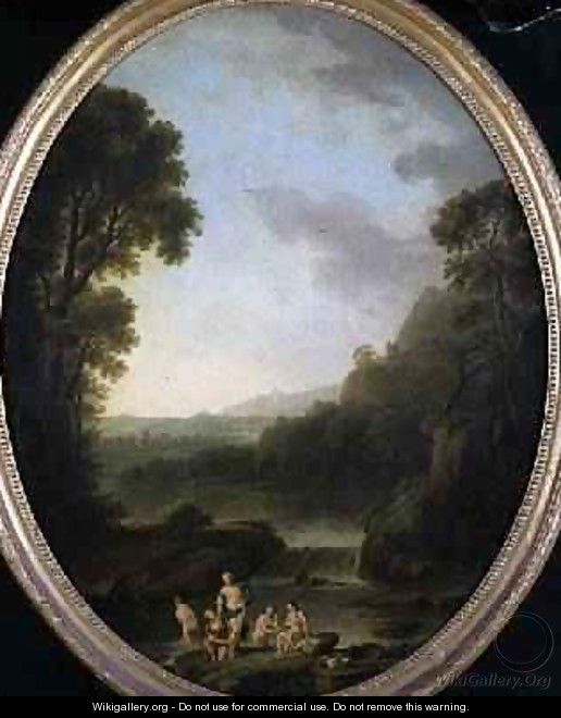 A wooded landscape with bathers - George Mullins