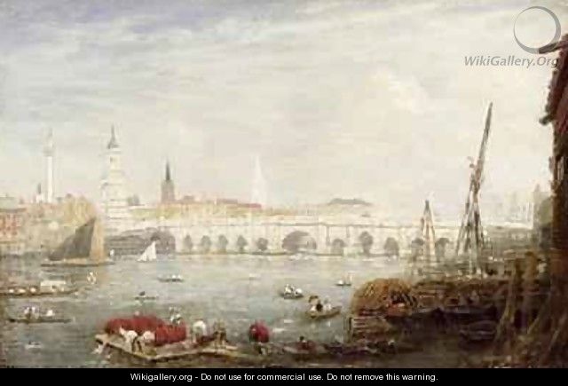 The Monument and London Bridge 1820-80 - Frederick Nash
