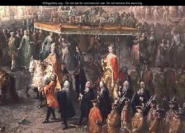 The coronation procession of Joseph II 1741-90 Emperor of Germany in Romerberg 1764 - Martin II Mytens or Meytens