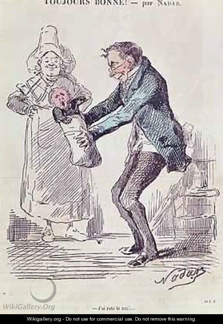 Toujours Bonne a maid handing a man his illegitimate child - Gaspard Felix Tournachon Nadar