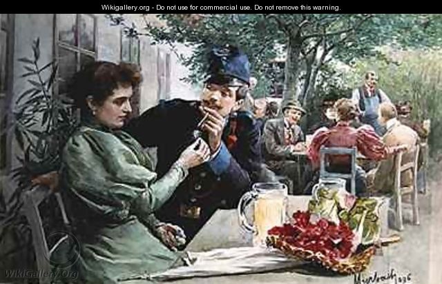 Soldier and a Young Girl Drinking New Wine 1896 - Felicien baron de Myrbach-Rheinfeld