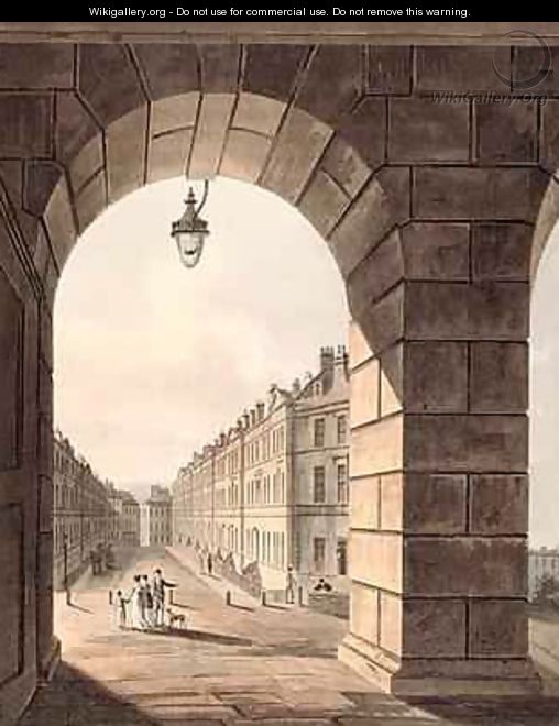 Pulteney Street Terminating in Laura Place seen through the Gateway of Sydney Gardens from Bath Illustrated by a Series of Views 1806 - John Claude Nattes