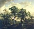 Wooded river landscape with figures and cattle - Alexander Nasmyth