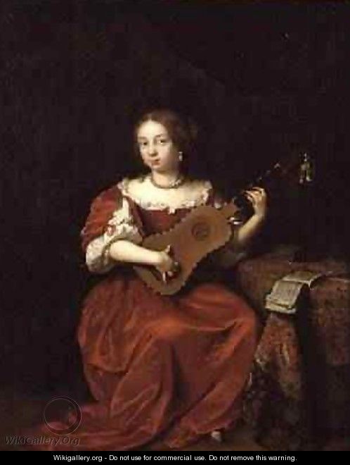A Lady Playing the Guitar 1669 - Caspar Netscher