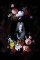 A Portrait of a Man surrounded by a Garland of Flowers 1696 - Constantijn and Heem, D.C.de Netscher