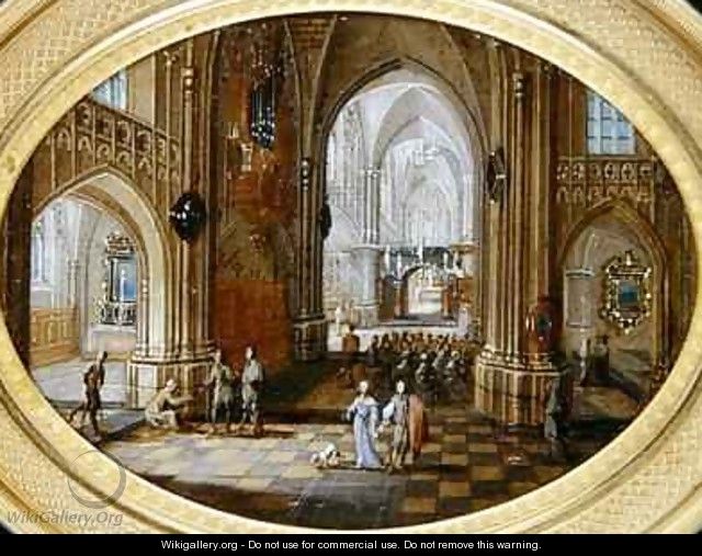 A Cathedral interior with a mass - Pieter the Younger Neefs