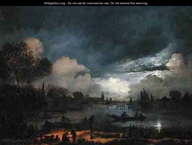 A Moonlit River Landscape - Aert van der Neer