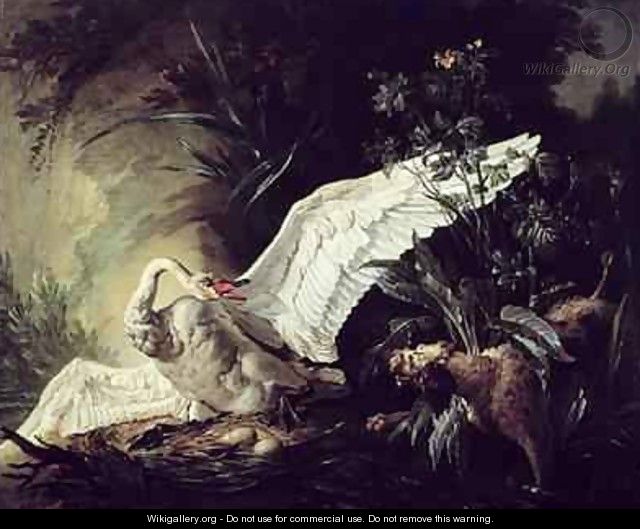 A Water Spaniel Attacking a Swan on its Nest, 1740 - Jacques Charles Oudry