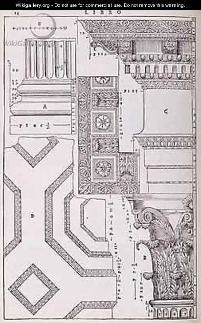 Diagrams relating to the Tempio di Marte Vendicatore, illustration from a facsimile copy of I Quattro Libri dellArchitettura written by Palladio, originally published 1570 - (after) Palladio, Andrea