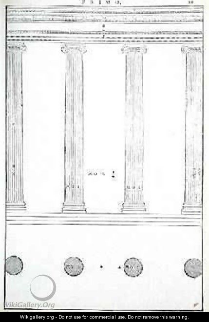The Ionic Order, illustration from a facsimile copy of I Quattro Libri dellArchitettura written by Palladio, originally published 1570 - (after) Palladio, Andrea