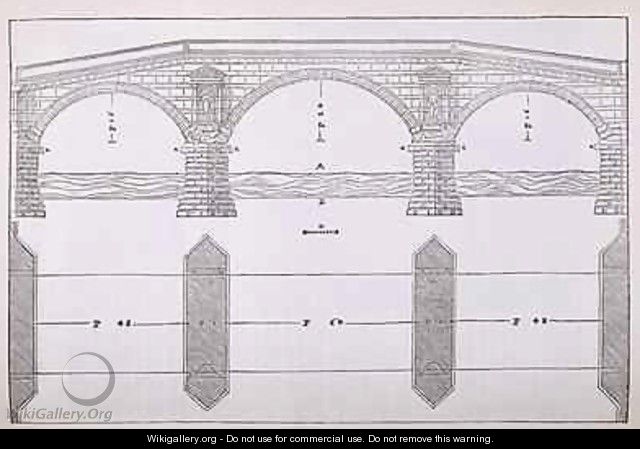 Elevation of a bridge, illustration from a facsimile copy of I Quattro Libri dell