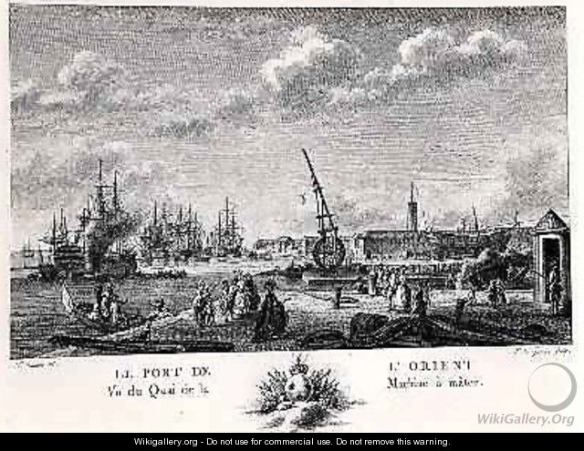 Port of L Orient, view of the Quay with the Machine for Masting, engraved by Yves Marie Le Gouaz 1742-1816 - (after) Ozanne, Nicolas Marie