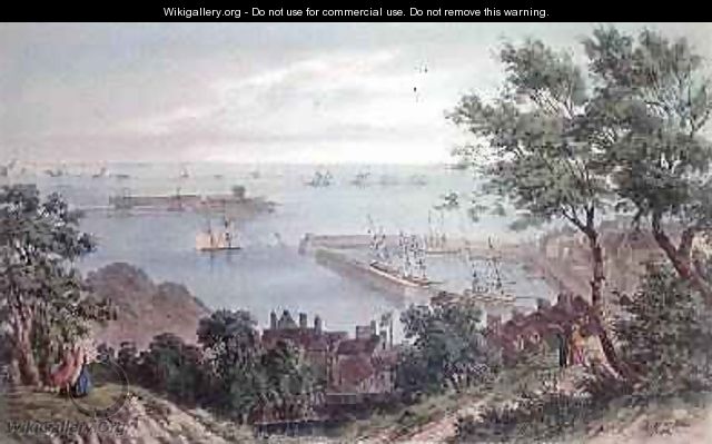 The Royal Squadron at Anchor, 2nd September 1846, from the Visit of Queen Victoria in Jersey, engraved by H. Walter, 1847 - Philip John Ouless