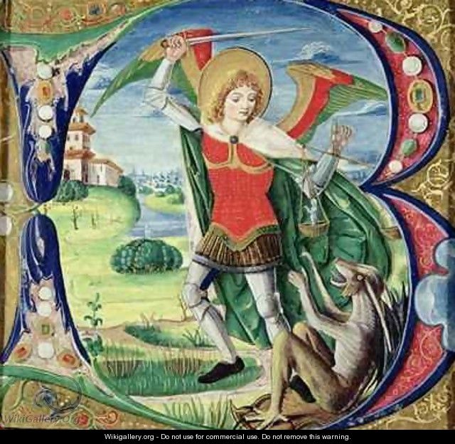 Historiated initial B depicting St. Michael and the Dragon, 1499-1511 - Alessandro Pampurino