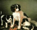 A spaniel with two puppies - Filippo Palizzi