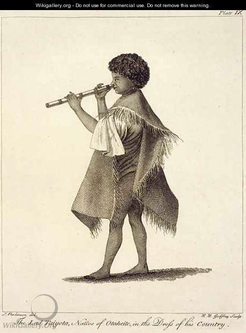 The Lad Taiyota, Native of Otaheite, in the Dress of his Country, engraved by R.B. Godfrey, plate 9 from Journal of a Voyage to the South Seas, pub. 1823 - Sydney Parkinson