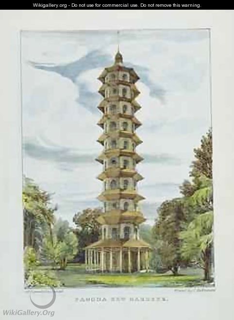Pagoda, Kew Gardens, plate 9 from Kew Gardens A Series of Twenty-Four Drawings on Stone, engraved by Charles Hullmandel 1789-1850 - (after) Papendiek, George Ernest