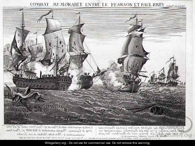The Memorable Combat Between Captain Pearson, the Commander of The Serapis and John Paul Jones, Commander of Le Bonhomme Richard, 22nd September 1779, engraved by Balthasar Frederic Loizel - Richard Paton