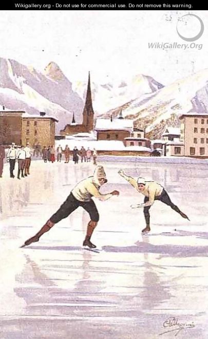 Skaters racing on the ice rink at Davos, Switzerland - Carlo Pellegrini
