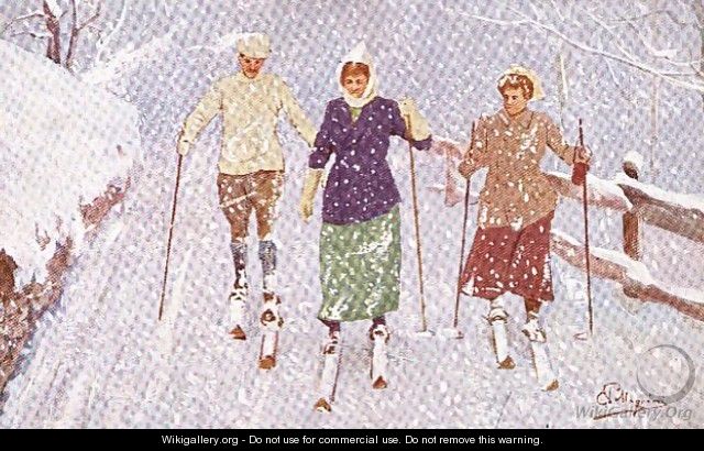 Three Skiers in a Snowstorm - Carlo Pellegrini