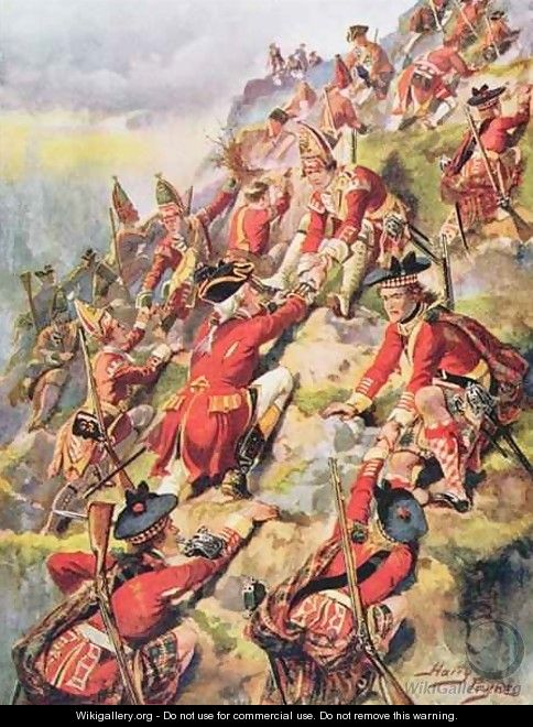 Scaling the Heights of Abraham, illustration from Glorious Battles of English History by Major C.H. Wylly, 1920s - Henry A. (Harry) Payne