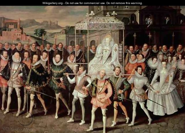 Queen Elizabeth I 1533-1603 being carried in Procession Eliza Triumphans c.1601 - (attr. to) Peake, Robert