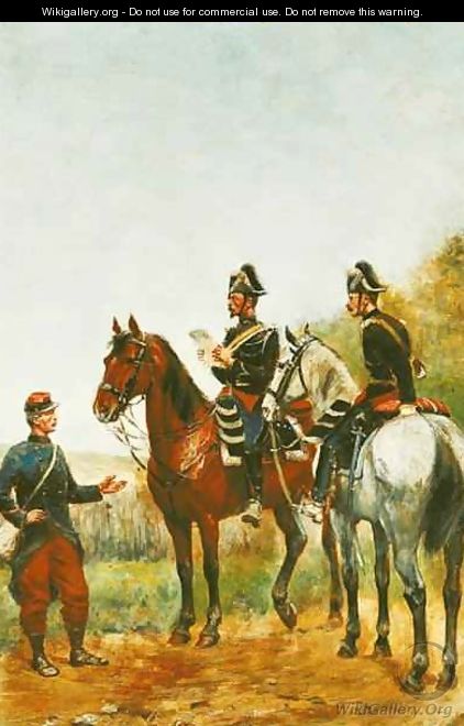 Police Officers on an Inspection Tour Checking a Serviceman in 1885 - Paul Emile Leon Perboyre