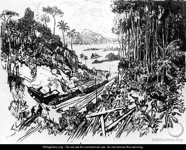The Jungle: The Old Railway, plate VIII from The Panama Canal by Joseph Pennell, 1912 - Joseph Pennell