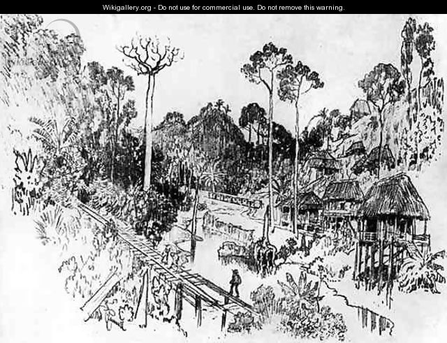 The Native Village, plate IX from The Panama Canal by Joseph Pennell, 1912 - Joseph Pennell