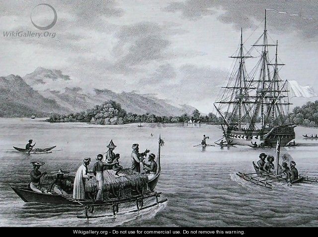 The Papous Islands View of the Uranie Moored by the Island of Rawak, from Voyage Autour du Monde sur les Corvettes de LUranie 1817-20 engraved by Niquet, published 1825 - (after) Pellion, Alphonse