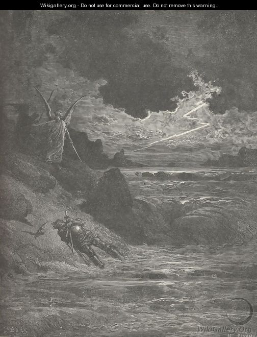 Along the banks and bottom of his course; (Canto V., line137) - Gustave Dore