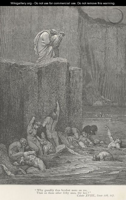 "why greedily thus bendest more on me, (Canto XVIII., line 116) - Gustave Dore